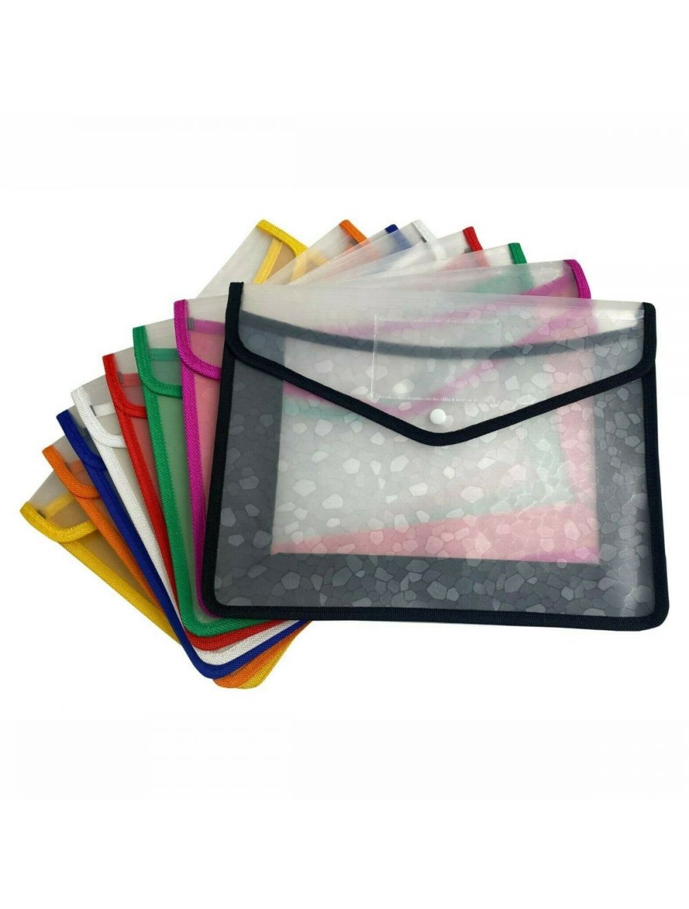 OFFICE 5 x A4 Plastic wallets Stud Document Wallet Files Folders Filing School Office 